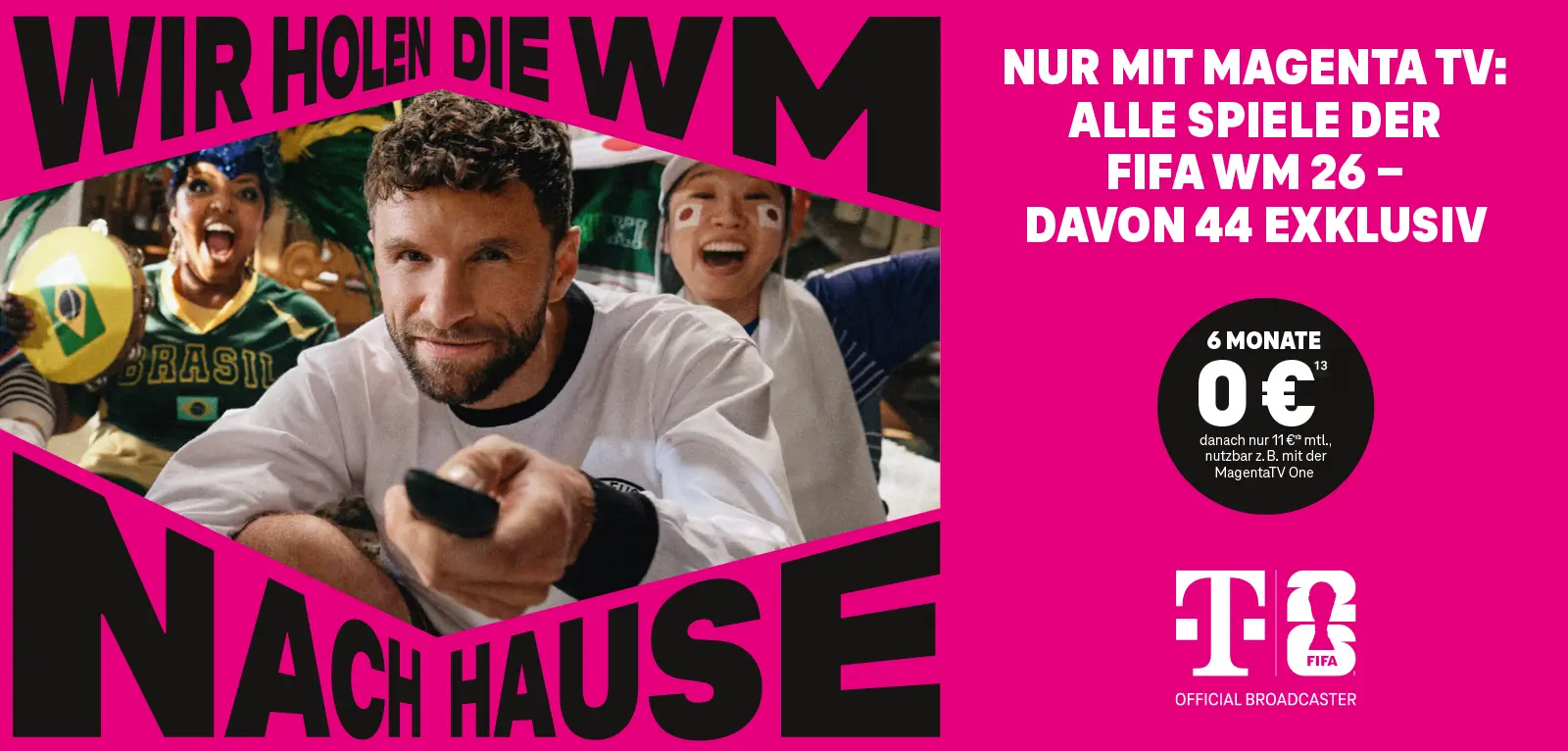 Werbung: Fans schauen FIFA WM 26 zuhause mit MagentaTV und jubeln gemeinsam.