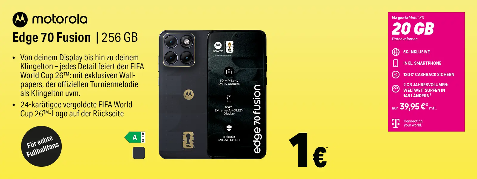 Motorola Edge 70 Fusion 256 GB Angebot mit MagentaMobil XS 20 GB 5G
